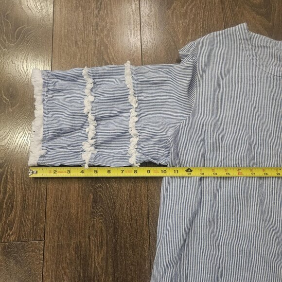 Cynthia Rowley Linen Blend Striped Blouse Boxy Fit Fringe 3/4 Sleeve Top Size 2x - Picture 5 of 14
